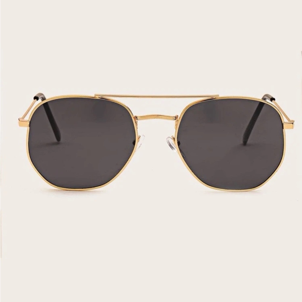NEW Hexagon Metal Sunglasses w Brow Bar & Grey Lens OS
